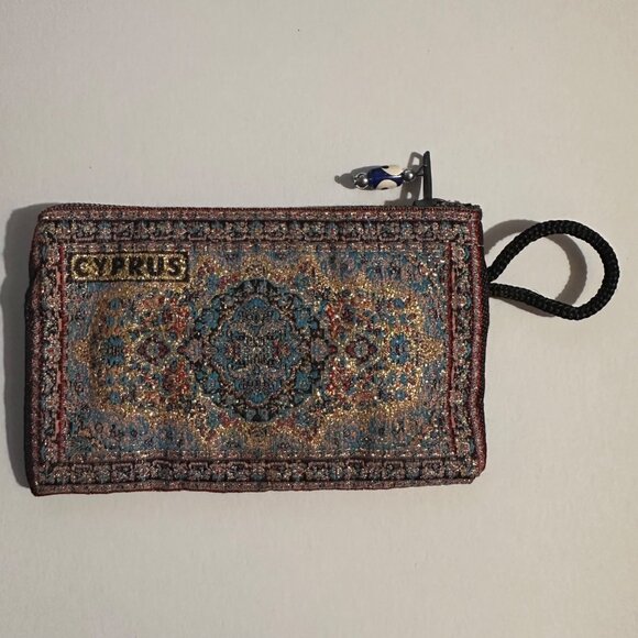 Cyprus Tapestry-Inspired Coin Purse With Evil Eye Zipper Pull & Wrist Strap - Picture 5 of 9